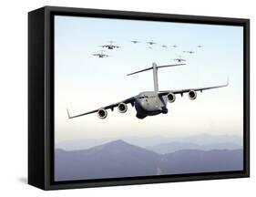 A Formation of 17 C-17 Globemaster IIIs Fly Over the Blue Ridge Mountains-Stocktrek Images-Framed Stretched Canvas