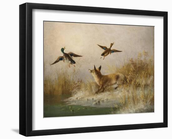 A Fox flushing a Mallard and a Duck, 1870 oil on board-null-Framed Giclee Print