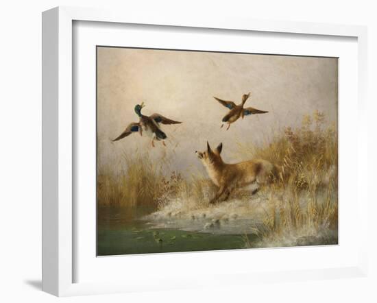 A Fox flushing a Mallard and a Duck, 1870 oil on board-null-Framed Giclee Print