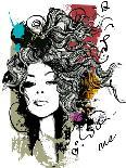 Freehand Vector Drawing - Dreaming Girl with Decorative Hair-A Frants-Art Print