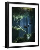 A Freediver in Taj Mahal Cenote in Mexico-null-Framed Photographic Print