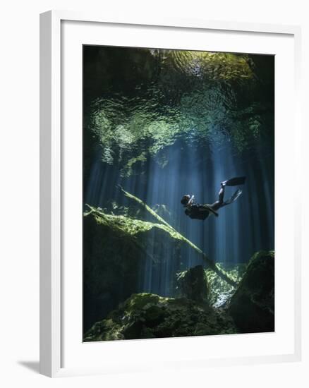 A Freediver in Taj Mahal Cenote in Mexico-null-Framed Photographic Print