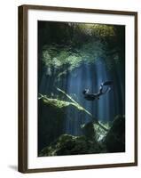 A Freediver in Taj Mahal Cenote in Mexico-null-Framed Photographic Print