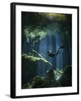 A Freediver in Taj Mahal Cenote in Mexico-null-Framed Photographic Print