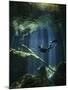 A Freediver in Taj Mahal Cenote in Mexico-null-Mounted Photographic Print