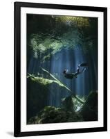 A Freediver in Taj Mahal Cenote in Mexico-null-Framed Photographic Print