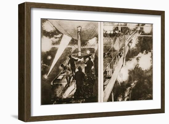 A French Airship's Night Attack: the Scene on the Navigating Platform-null-Framed Giclee Print