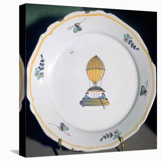 A French Faience Plate Depicting Jean-Pierre Blanchard's Balloon Trip-null-Stretched Canvas