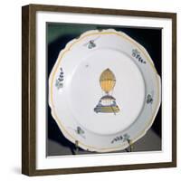 A French Faience Plate Depicting Jean-Pierre Blanchard's Balloon Trip-null-Framed Photographic Print