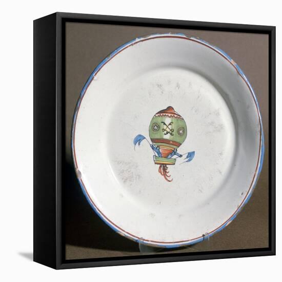 A French Faience Plate with Aeronauts with Flags, 1785-null-Framed Stretched Canvas