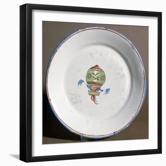 A French Faience Plate with Aeronauts with Flags, 1785-null-Framed Premium Photographic Print