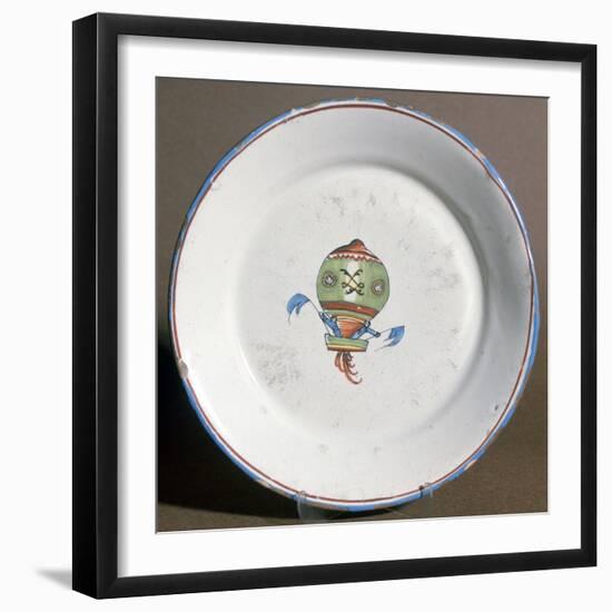 A French Faience Plate with Aeronauts with Flags, 1785-null-Framed Photographic Print