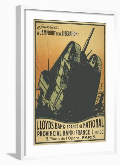 A French Poster Depicting a Tank Breaking Through Barbed Wire.-null-Framed Giclee Print