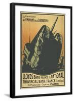 A French Poster Depicting a Tank Breaking Through Barbed Wire.-null-Framed Giclee Print