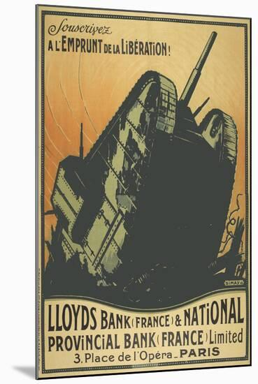 A French Poster Depicting a Tank Breaking Through Barbed Wire.-null-Mounted Giclee Print