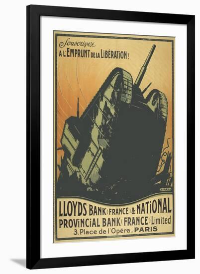 A French Poster Depicting a Tank Breaking Through Barbed Wire.-null-Framed Giclee Print