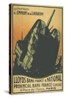 A French Poster Depicting a Tank Breaking Through Barbed Wire.-null-Stretched Canvas