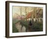 A French River Landscape with a Woman by Cottages-Thaulow-Framed Giclee Print