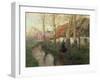 A French River Landscape with a Woman by Cottages-Thaulow-Framed Giclee Print