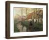 A French River Landscape with a Woman by Cottages-Thaulow-Framed Giclee Print