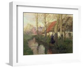A French River Landscape with a Woman by Cottages-Thaulow-Framed Giclee Print