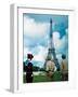 A French Sailor and Two Gis from Army Service Forces Looking at the Eiffel Tower-null-Framed Photographic Print