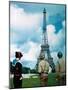 A French Sailor and Two Gis from Army Service Forces Looking at the Eiffel Tower-null-Mounted Photographic Print