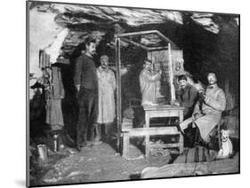 A French Telephone Post in a Cave, France, World War I, 1915-null-Mounted Giclee Print