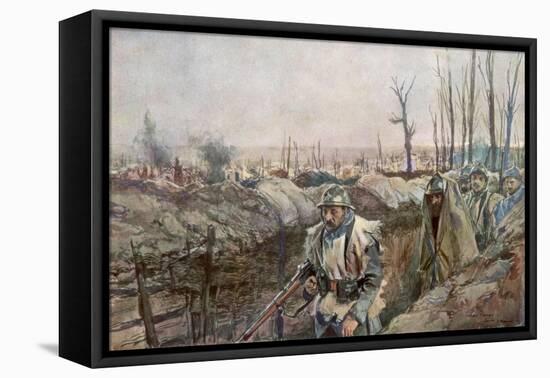 A French Trench in the Village of Souchez, Artois, France, 18 December 1915-Francois Flameng-Framed Stretched Canvas