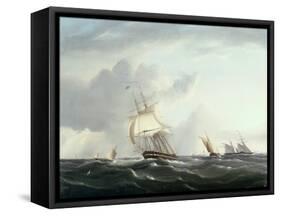 A Frigate, A Paddlesteamer and Dutch Smallcraft in the Downs-Henry Moses-Framed Stretched Canvas