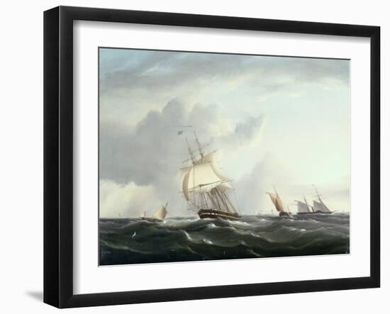 A Frigate, A Paddlesteamer and Dutch Smallcraft in the Downs-Henry Moses-Framed Giclee Print