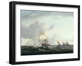 A Frigate, A Paddlesteamer and Dutch Smallcraft in the Downs-Henry Moses-Framed Giclee Print