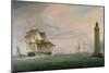 A Frigate and a Naval Brig Passing the Eddystone Lighthouse-Thomas L. Hornbrook-Mounted Giclee Print