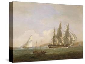 A Frigate Running under Full Sail, with a Cutter and a Lugger Off the West Country-Thomas Luny-Stretched Canvas