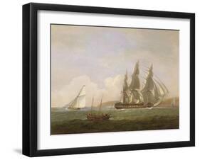 A Frigate Running under Full Sail, with a Cutter and a Lugger Off the West Country-Thomas Luny-Framed Giclee Print