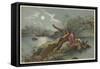 A Frightful Incident, Crocodile Attacking Native Girl-null-Framed Stretched Canvas
