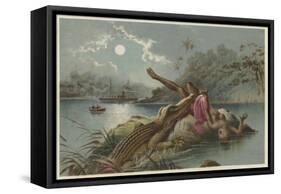 A Frightful Incident, Crocodile Attacking Native Girl-null-Framed Stretched Canvas