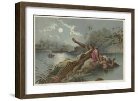 A Frightful Incident, Crocodile Attacking Native Girl-null-Framed Giclee Print