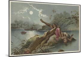 A Frightful Incident, Crocodile Attacking Native Girl-null-Mounted Giclee Print