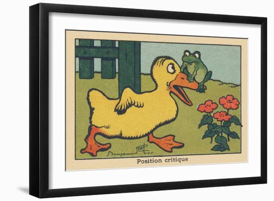 A Frog Balances on a Duck's Beak.” Critical Position” ,1936 (Illustration)-Benjamin Rabier-Framed Giclee Print