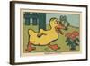 A Frog Balances on a Duck's Beak.” Critical Position” ,1936 (Illustration)-Benjamin Rabier-Framed Giclee Print