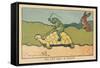 A Frog Sitting on the Back of a Turtle Whips it up to Make it Move Faster.” from 120 Cm to an Hour.-Benjamin Rabier-Framed Stretched Canvas