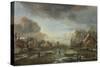 A Frozen River by a Town at Evening, Ca 1665-Aert van der Neer-Stretched Canvas