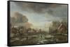 A Frozen River by a Town at Evening, Ca 1665-Aert van der Neer-Framed Stretched Canvas