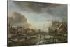 A Frozen River by a Town at Evening, Ca 1665-Aert van der Neer-Stretched Canvas