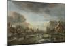 A Frozen River by a Town at Evening, Ca 1665-Aert van der Neer-Mounted Giclee Print