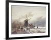 A Frozen River Landscape with a Windmill-Andreas Schelfhout-Framed Giclee Print