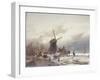 A Frozen River Landscape with a Windmill-Andreas Schelfhout-Framed Giclee Print