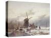 A Frozen River Landscape with a Windmill-Andreas Schelfhout-Stretched Canvas