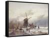 A Frozen River Landscape with a Windmill-Andreas Schelfhout-Framed Stretched Canvas